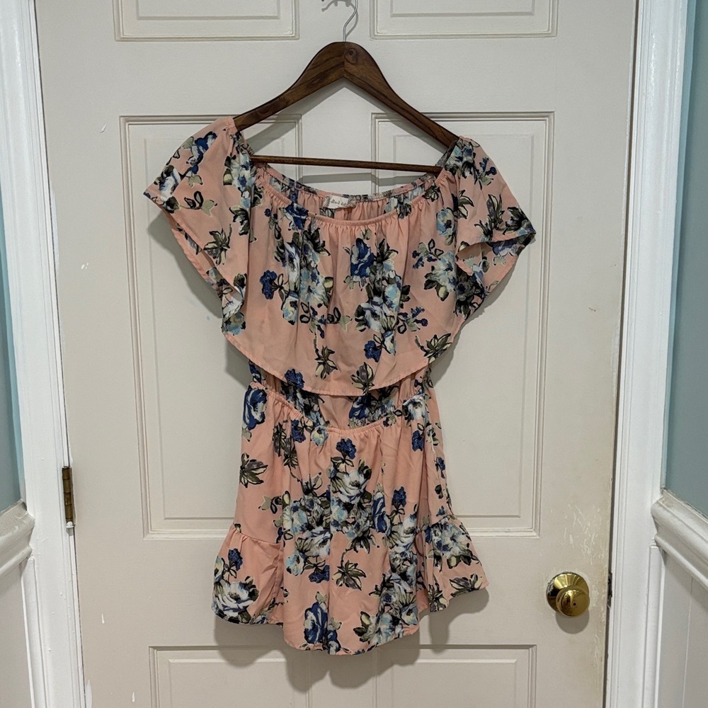 Altar'd State Peach Floral Off-Shoulder Romper